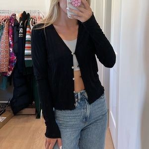 vero moda knit black button up long sleeve top